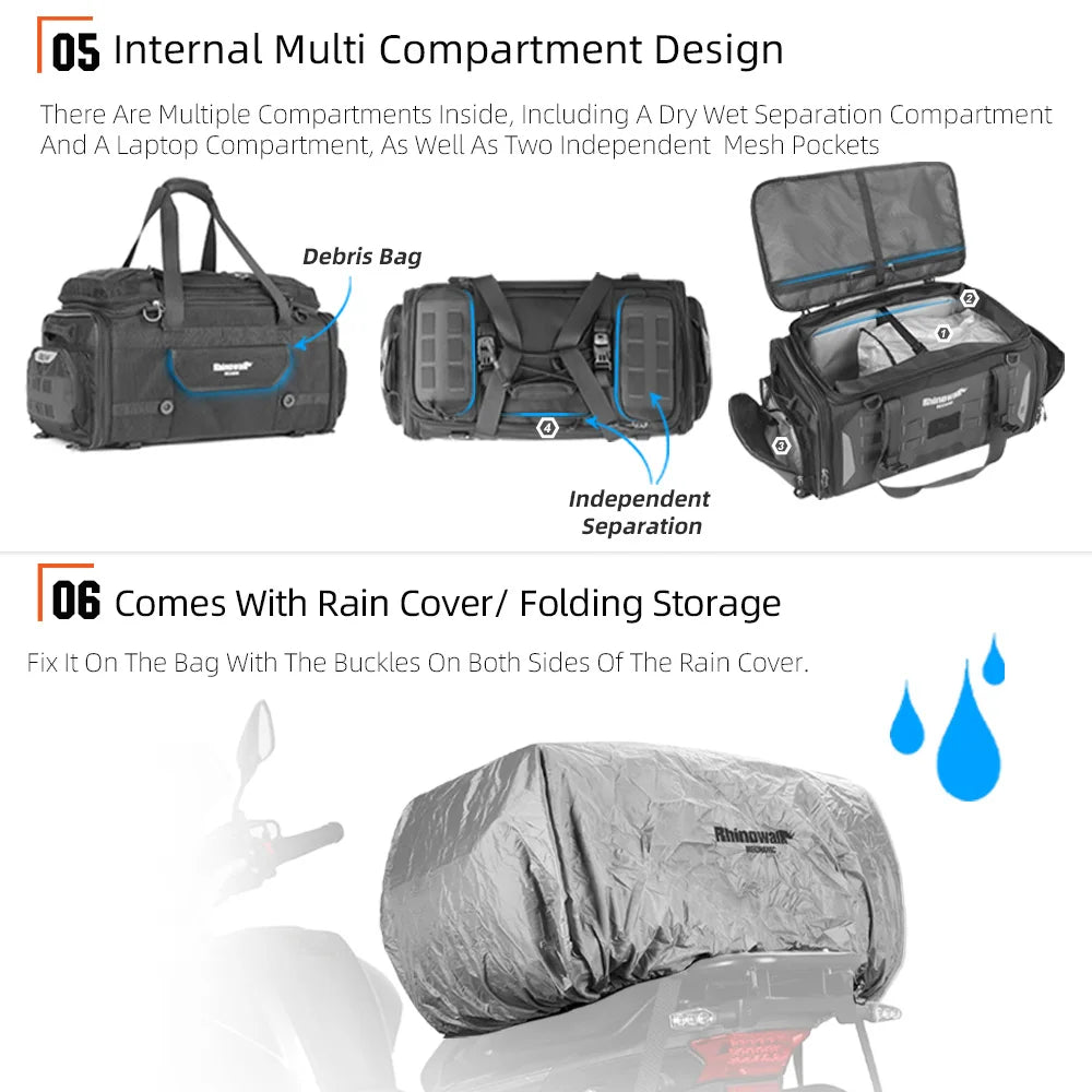 Rhinowalk 50-70L Waterproof Expandable Motorcycle Tail Bag - image 4
