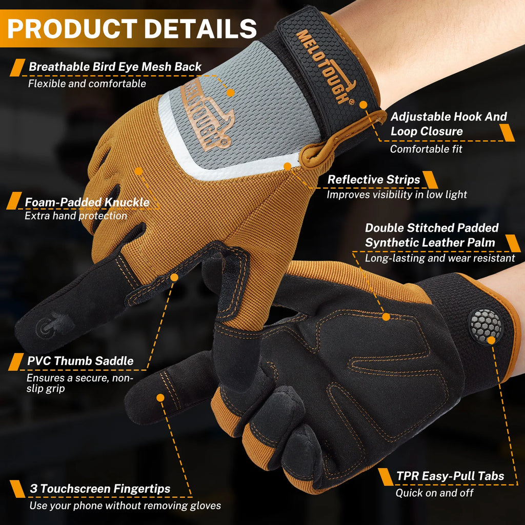 Work Gloves for Men Women,Heavy Duty Mechanic Gloves for Garden Yard Warehouse,Breathable Touch Screen Working Gloves