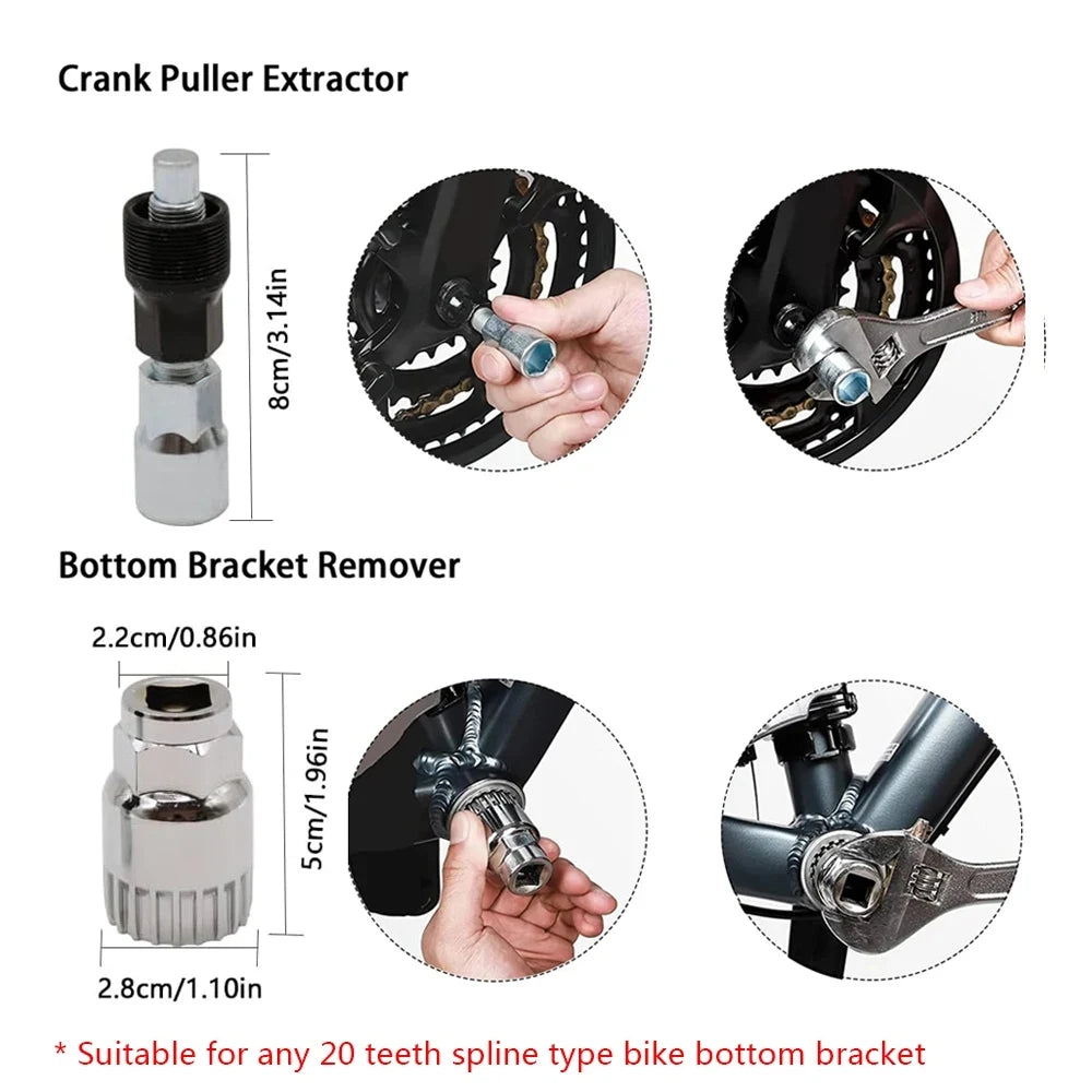 Bicycle Repair Tool Kit Bicycle Crank Remover Tool Bottom Bracket Removal Tool Freewheel Remover Tool Cycling Repair Accessories