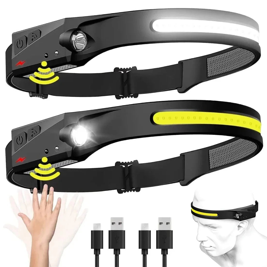 USB Rechargeable LED Induction Headlamp – Camping & Work, 1/2/3 Pack