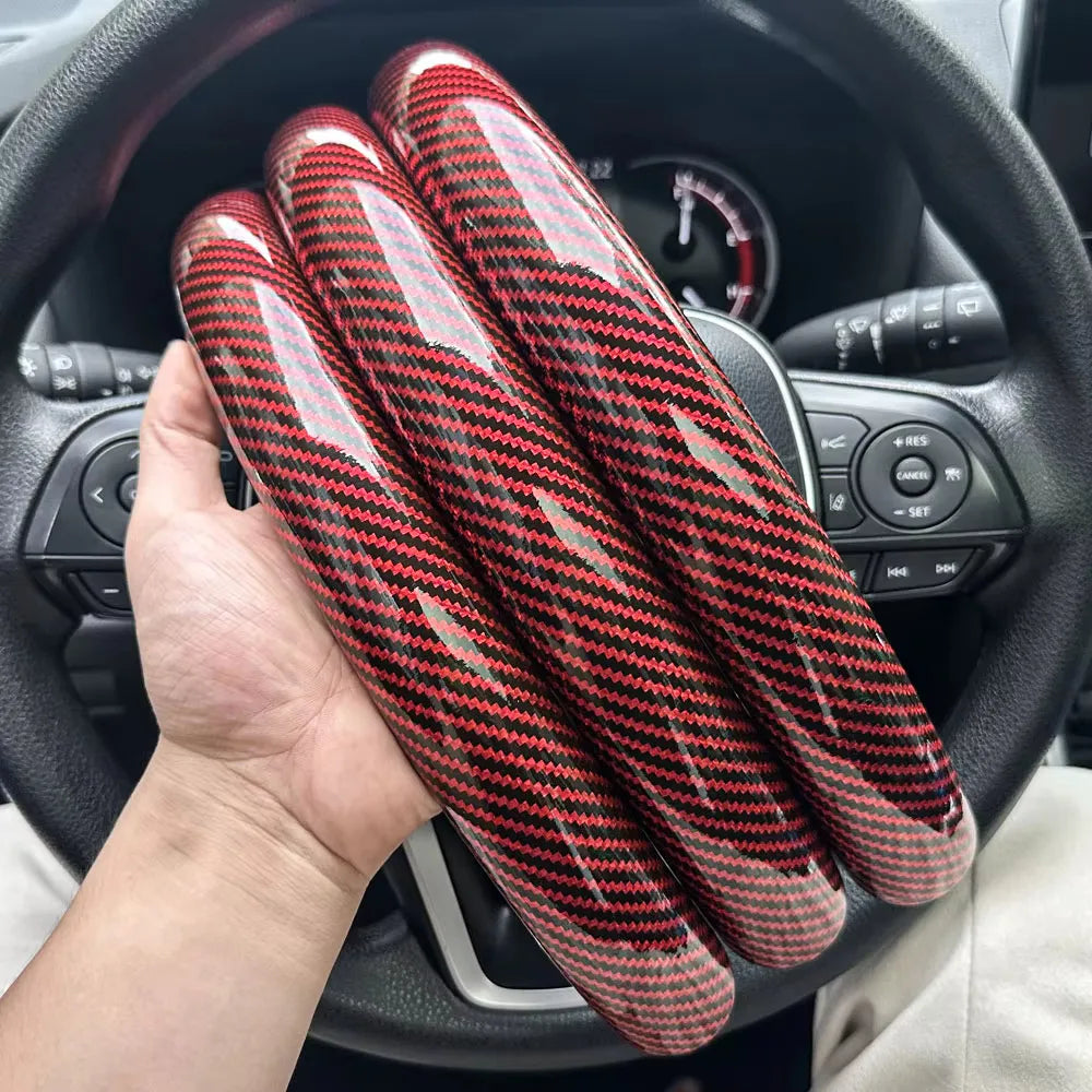 3-Piece Silicone Steering Wheel Cover, Carbon Fiber Look