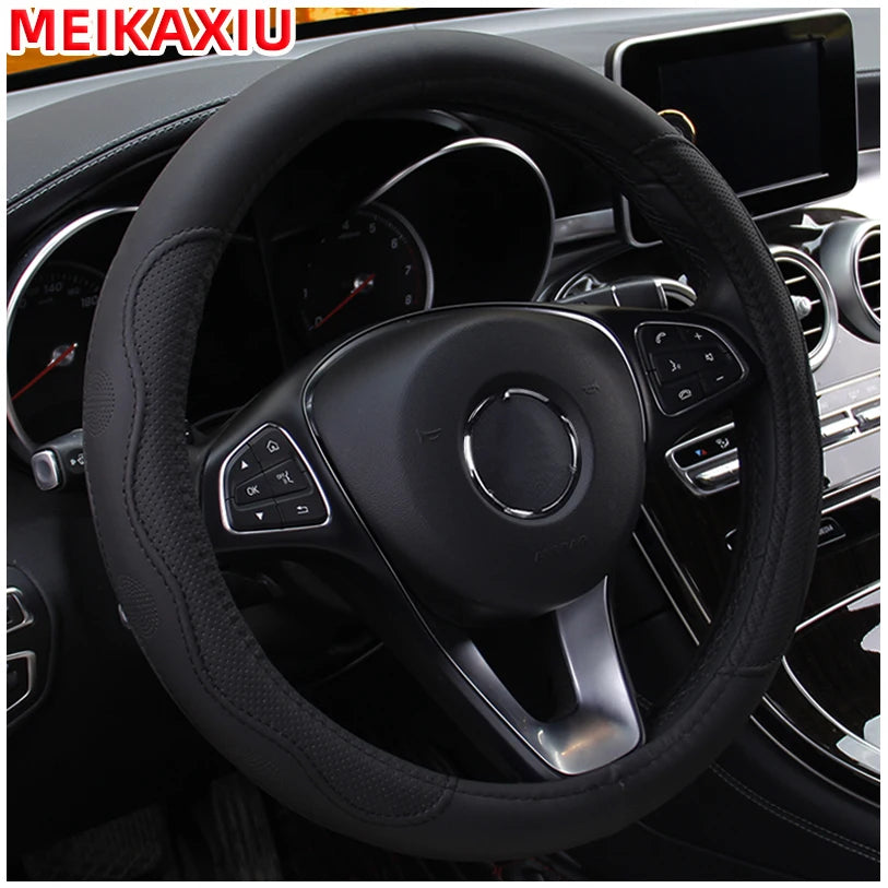 38 cm Embossed PU Leather Steering Wheel Cover with Inner Ring