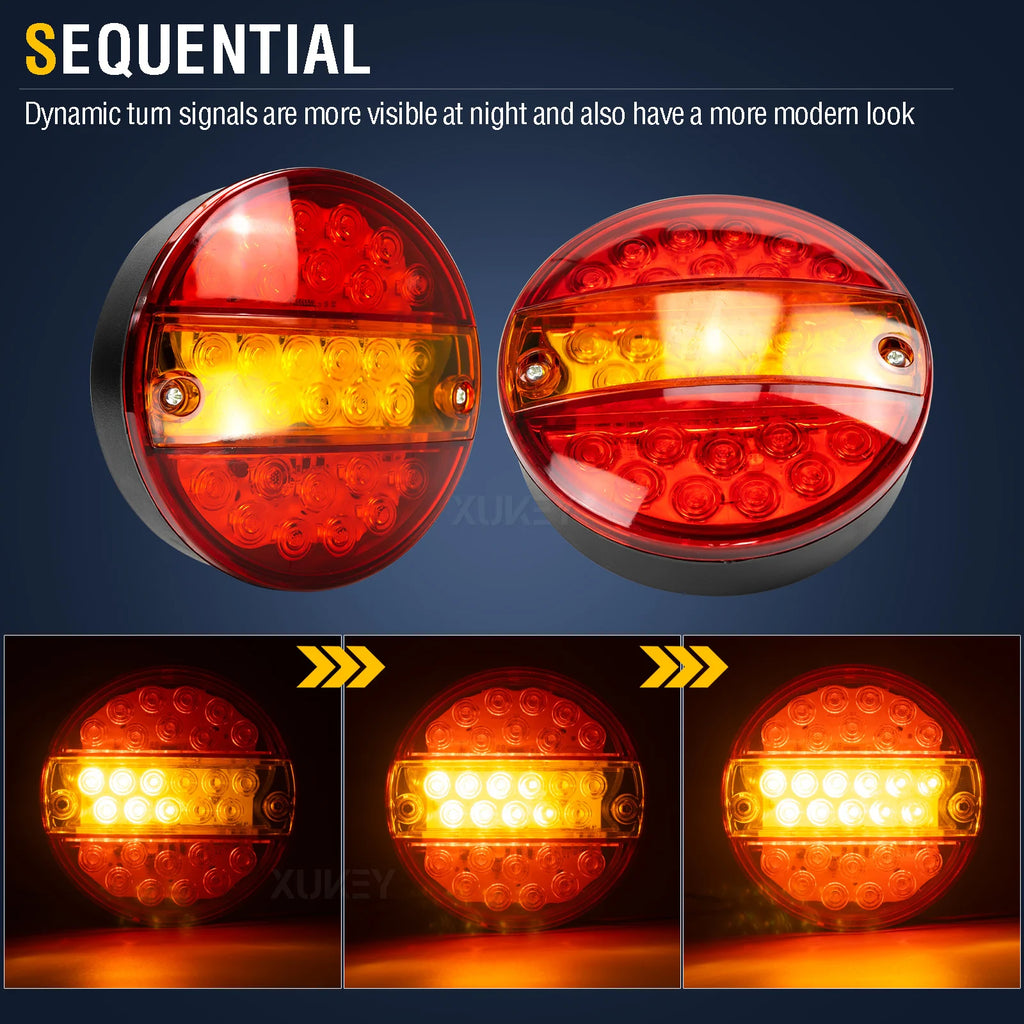 LED Trailer Rear Lights 12V/24V Round Waterproof Tail Lamp Brake Turn Signal Reflector