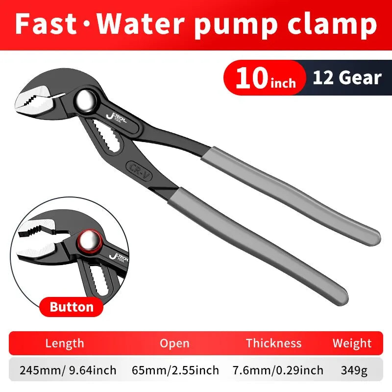 Water Pump Pliers Quick-Release Plumbing Pliers Pipe Wrench Adjustable Water Pipe Clamp Pliers Household Hand Tools Multi-functi