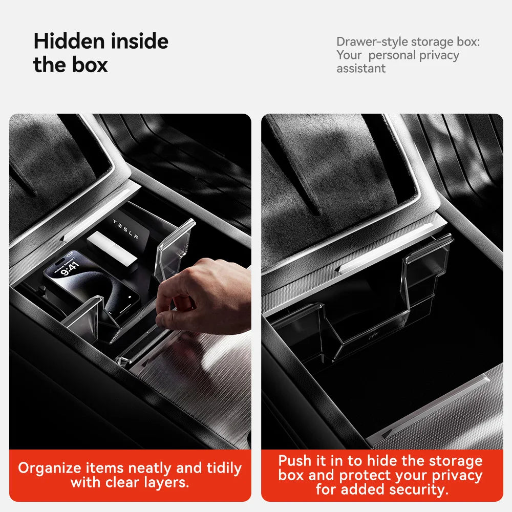 Double-Layer Armrest Storage Box for Tesla Model Y and Model 3