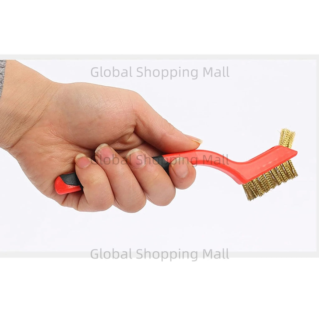 3-Piece Wire Brush Set – Brass, Stainless Steel & Nylon, Curved Handle