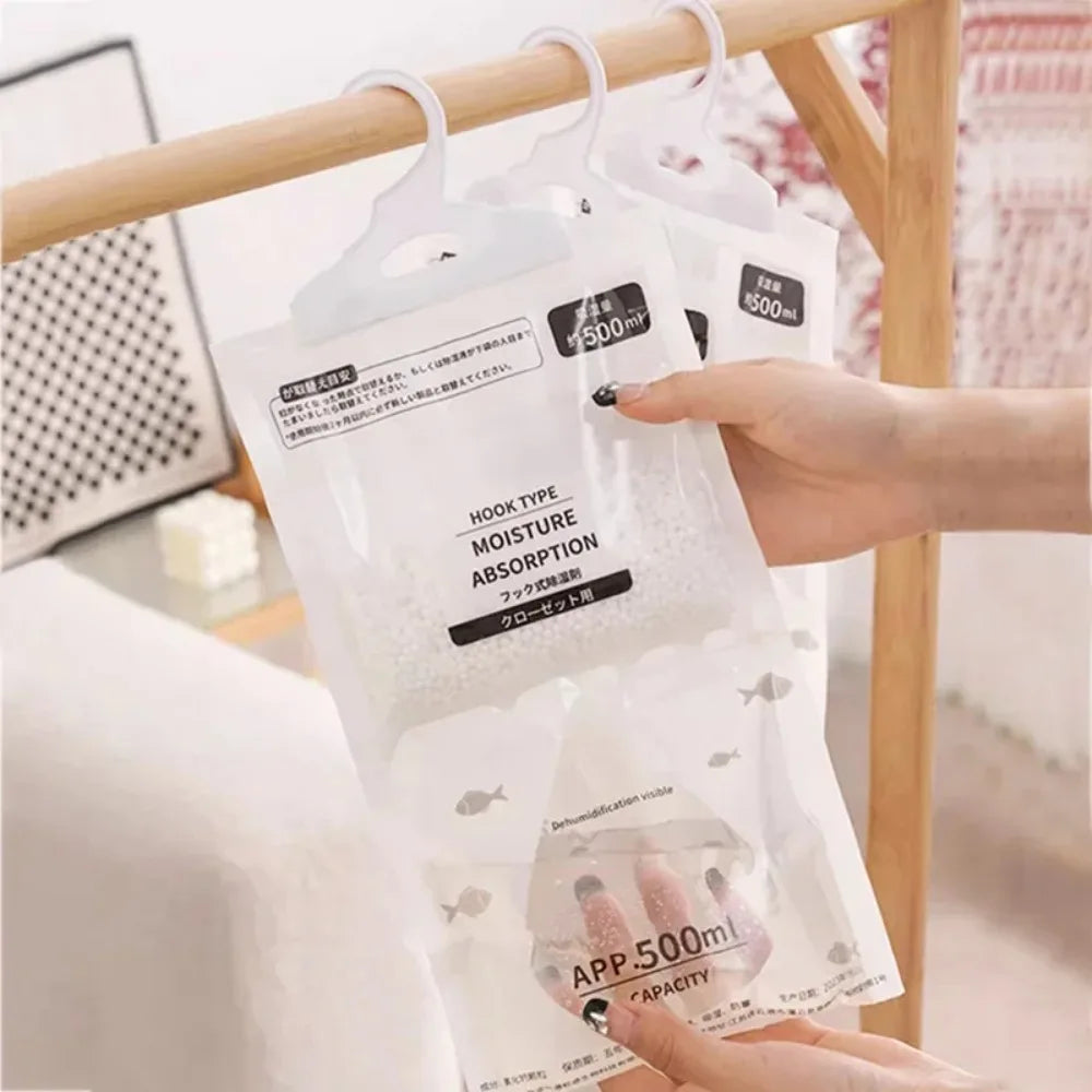 Hanging dehumidifier bag, 500ml moisture absorber for closets and cabinets