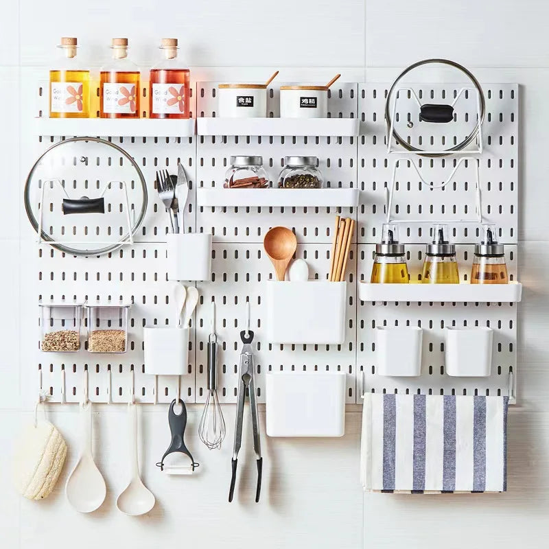 No-Punch Pegboard Accessories – Hanging Shelf & Hooks