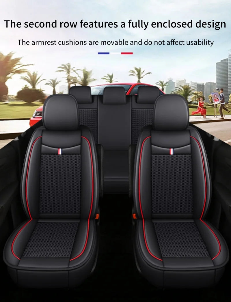 7-Seater, Luxurious Ice Silk/PU Leather Car Seat Cover, Suitable for All Seasons, High-End Car Interior Package, Suitable for Various MPV 7-Seater Seven Head Hat Styles, Comfortable, Breathable and Wear-Resistant, Enhancing Y