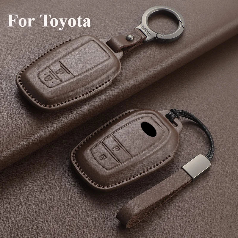 Durable Leather Key Fob Cover for Toyota Camry, Corolla, RAV4