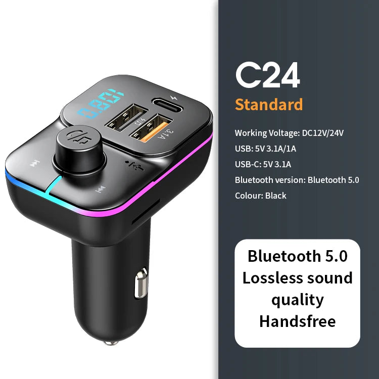 Bluetooth 5.0 FM Transmitter with 22.5W USB Fast Charger & MP3 Player