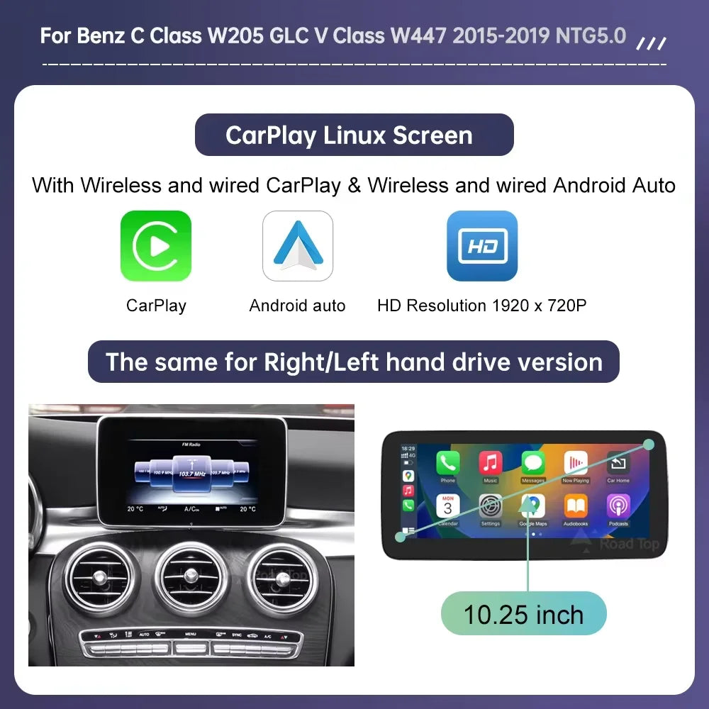 12.3" Linux Touchscreen for Mercedes W205 GLC V-Class + Carplay - image 7