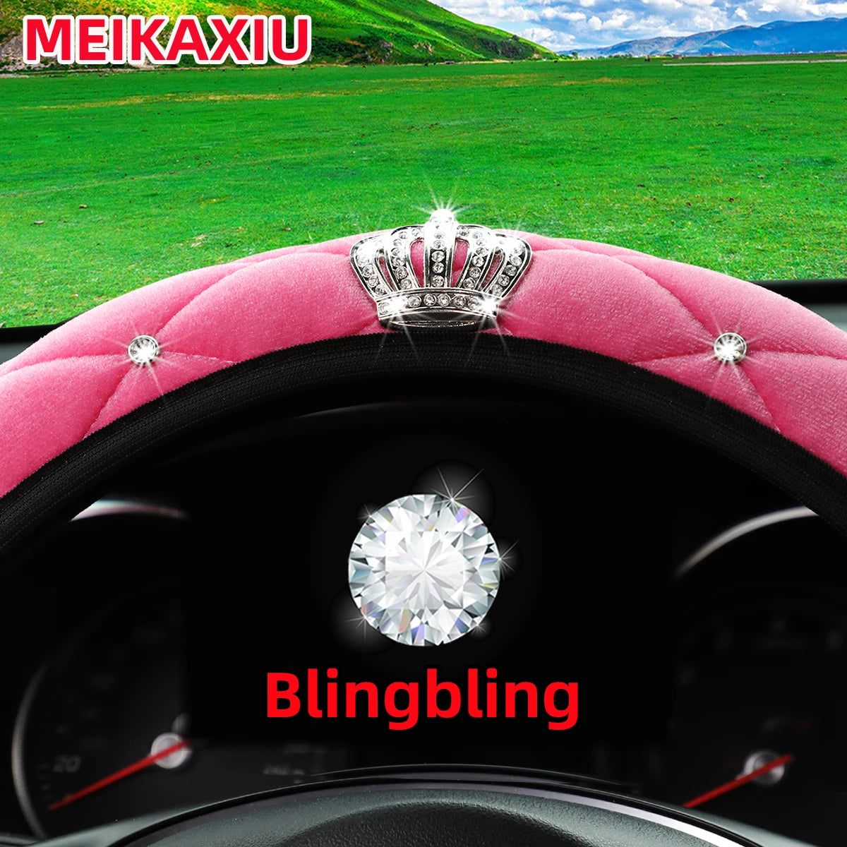 Fuzzy Bling Crown Steering Wheel Cover, No Inner Ring