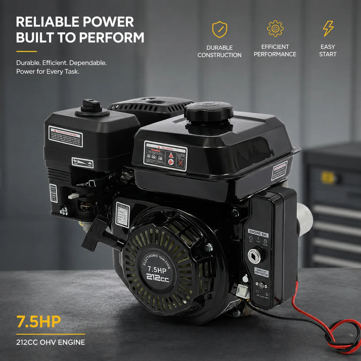 7.5HP 210cc 4-Stroke Gas Engine, Electric/Hand Start