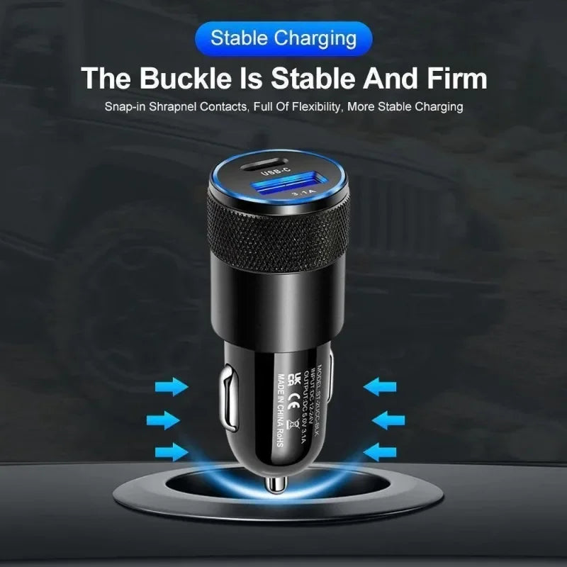 Dual-Port USB C PD Car Charger Adapter, 3.1A