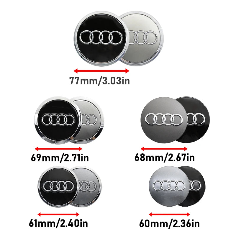 Wheel Center Caps for Audi A3-Q8 & R8, 60-77mm 4-Pack - image 2