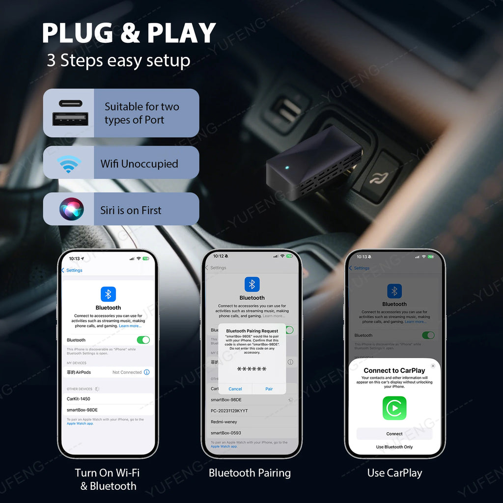 Mini Wireless CarPlay Adapter for iPhone - Cordless Plug & Play - image 3