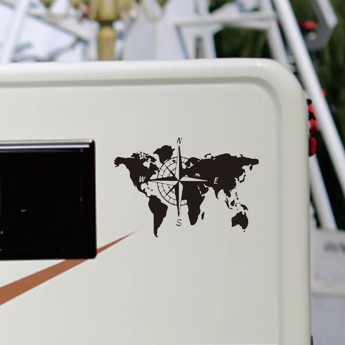 World Map Compass Vinyl Decal for Campers, RVs and Trucks