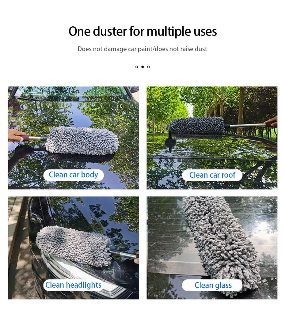 Retractable Microfiber Car Duster with Stainless Steel Handle