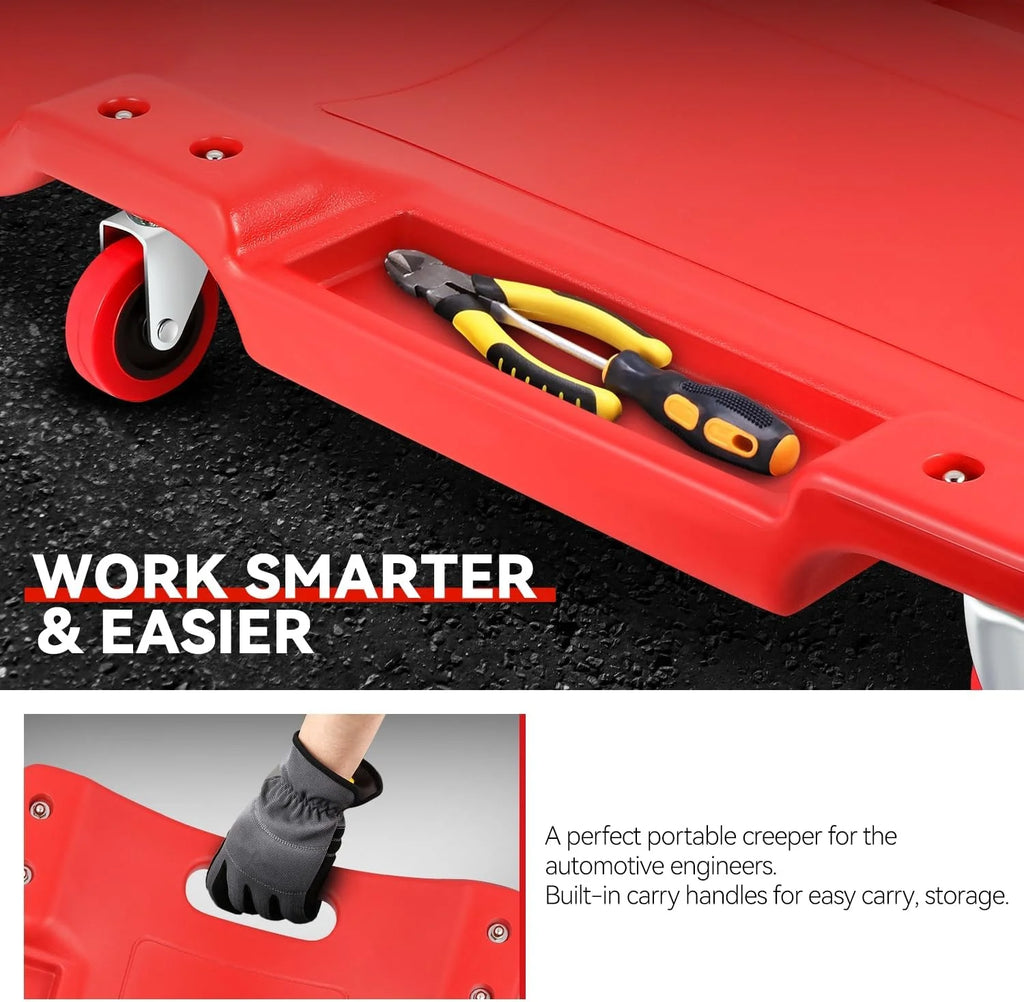 40'' 6-Wheel Heavy Duty Mechanic Creeper, Ergonomic Molded Rolling Board with Tool Groove for Under Car Maintenance
