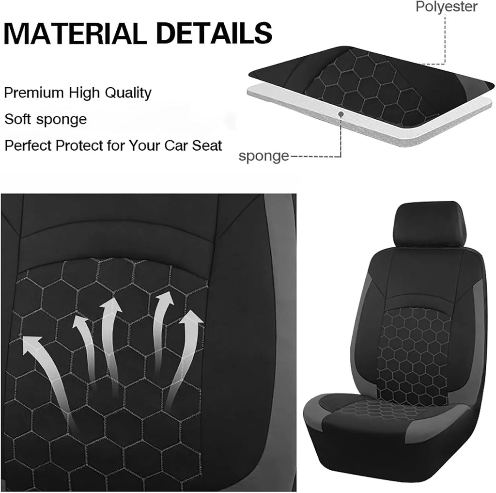 Breathable 9-Piece Car Seat Cover Set for 5 Seats