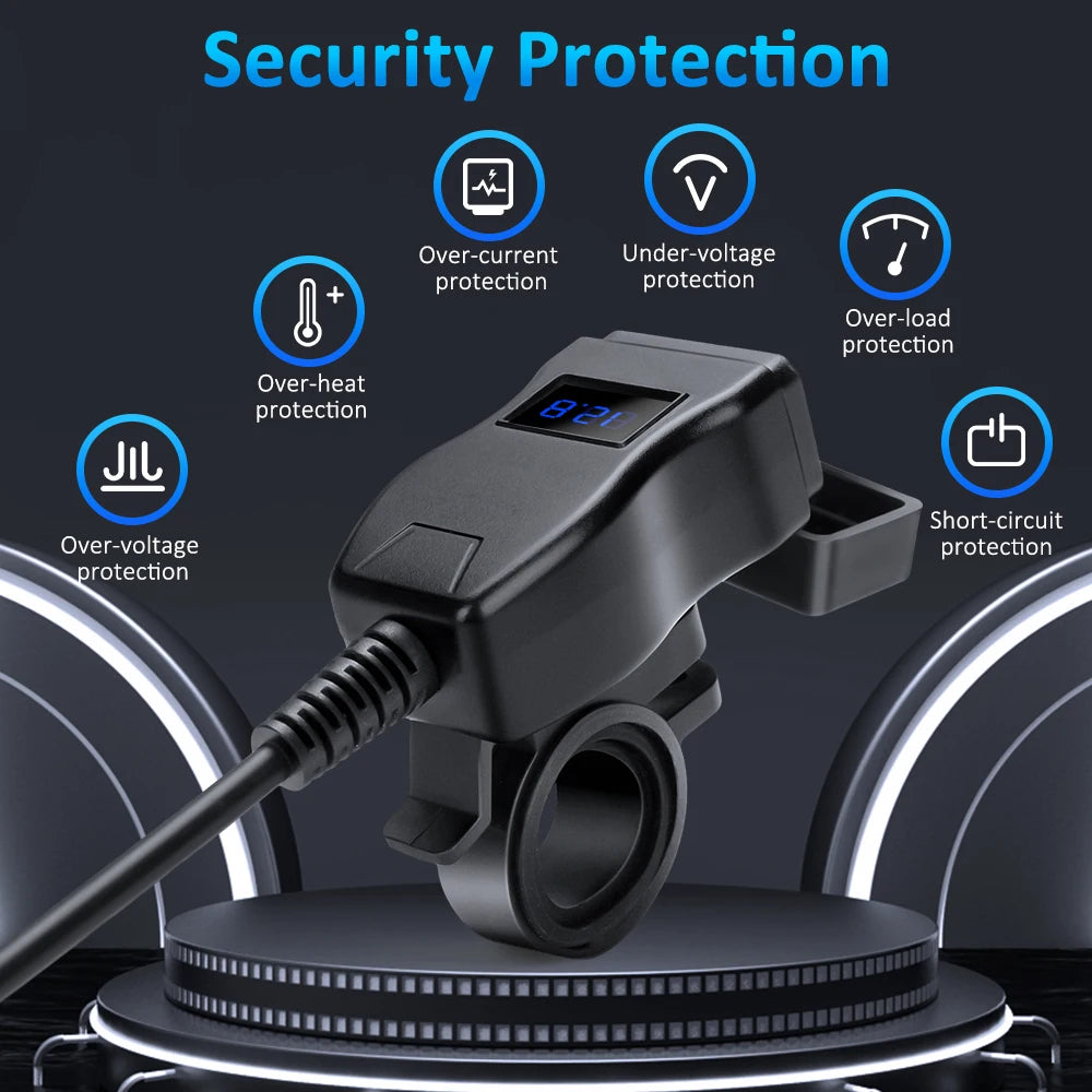 Motorcycle USB Fast Charger Waterproof USB Type C Charger 12V Power Supply Adapter with Switch Voltmeter Socket
