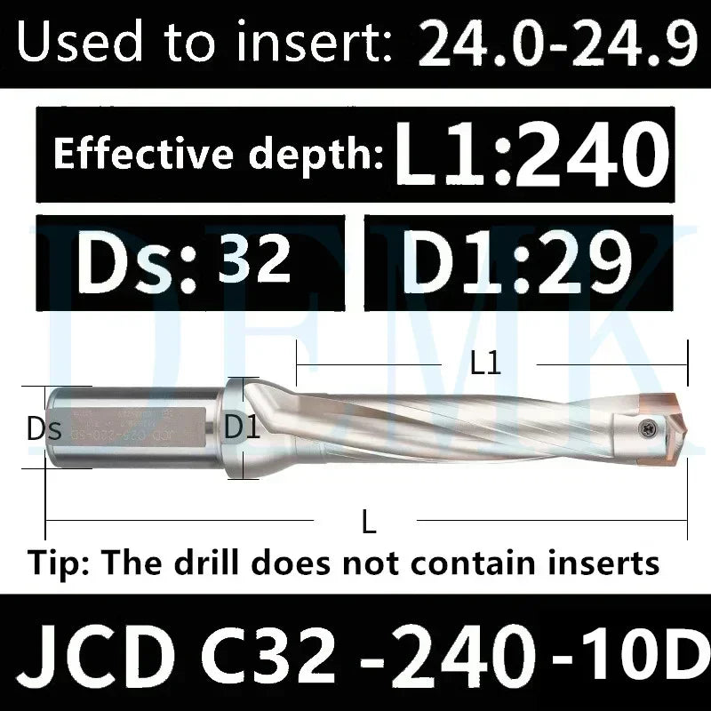 Indexable U Drill with Internal Cooling, 3D-10D, 10-25mm Diameter
