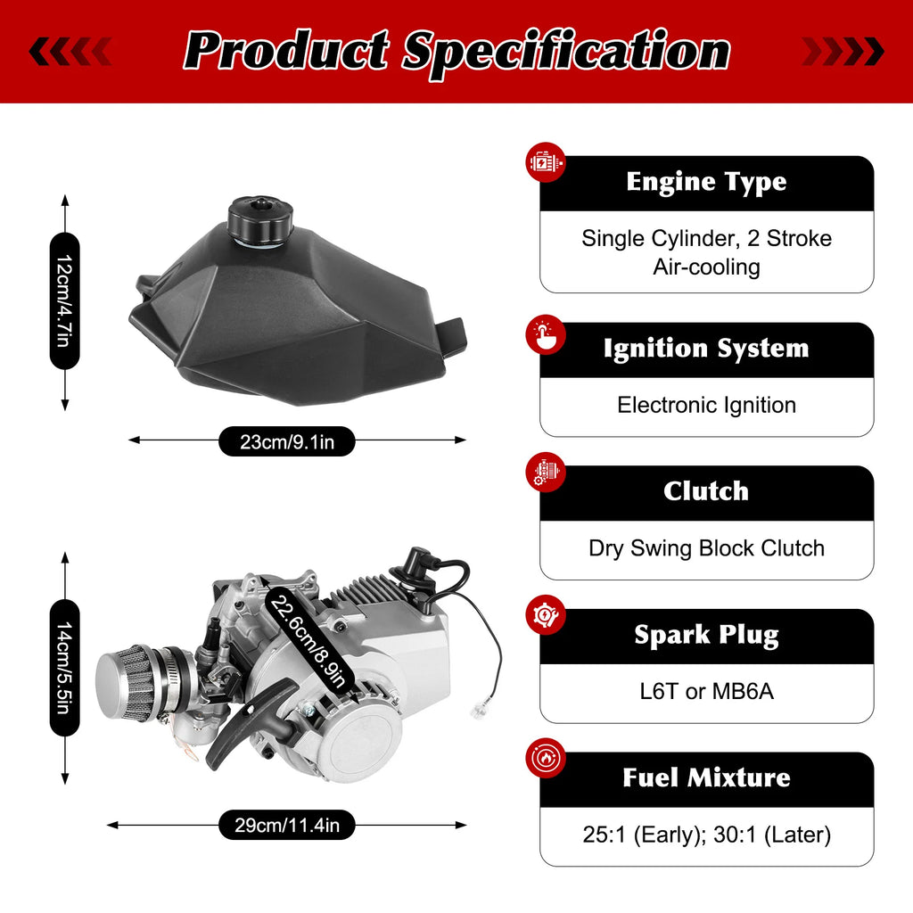 49cc 2-Stroke Gas Engine Kit for Pocket Bikes and Mini ATVs