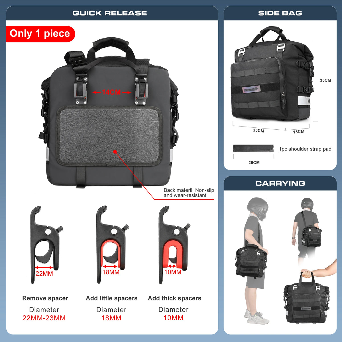 Rhinowalk 20-30L Motorcycle Saddlebag with Waterproof Liner - image 31