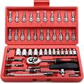 46Pcs Car Repair Tool Kit 1/4 Socket Set with Ratchet Wrench and Screwdriver for Machine Repair