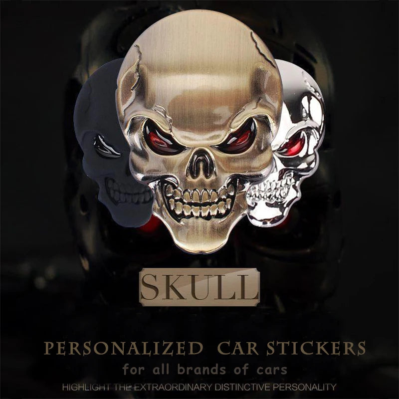3D Metal Skull Car Sticker, Decorative Body Decal