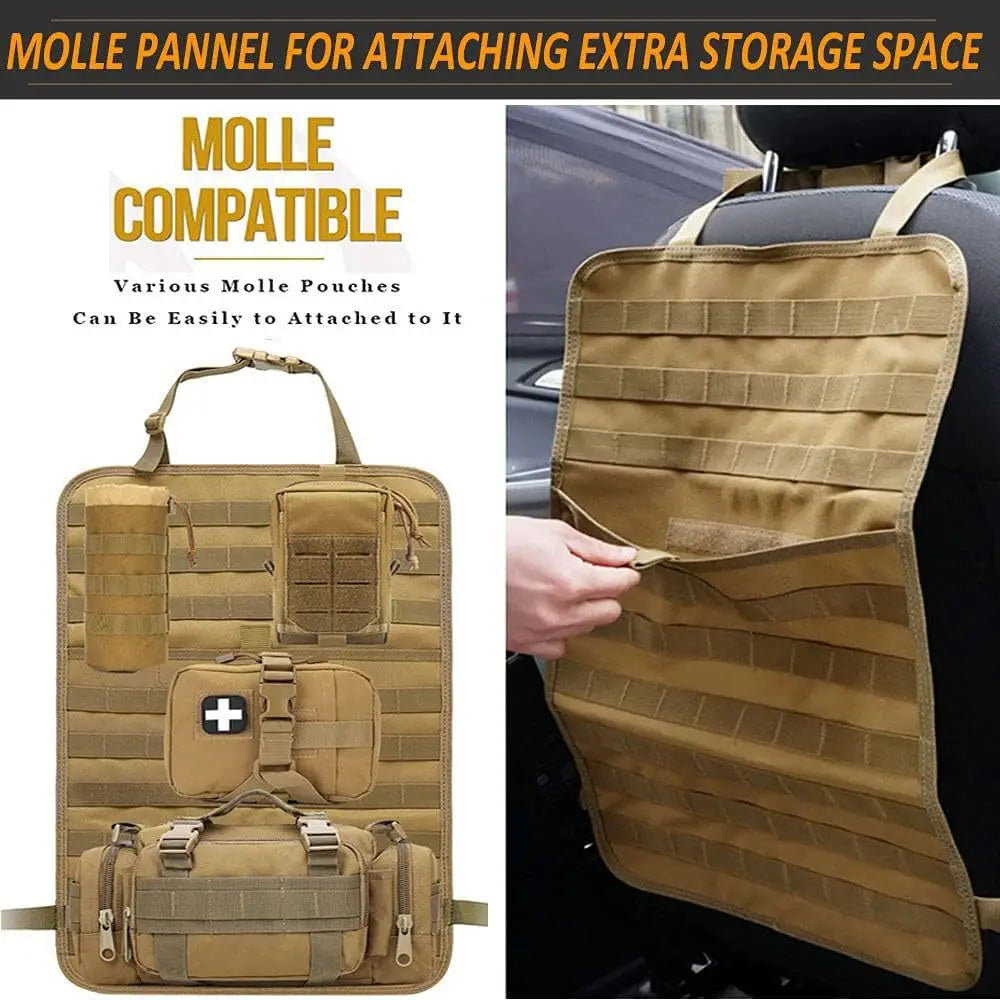 Tactical Seat Back Organizer with Detachable MOLLE Pouches