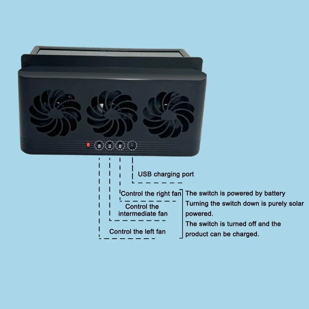 Solar Powered Car Window Exhaust Fan, 3 Air Outlets