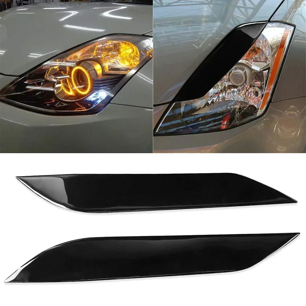 2x For 350Z Z33 2006-09 Headlight Eyebrow Trim Car Front Lamp Eyelids Trim Sticker Headlamp Eyebrow Molding Decor Set