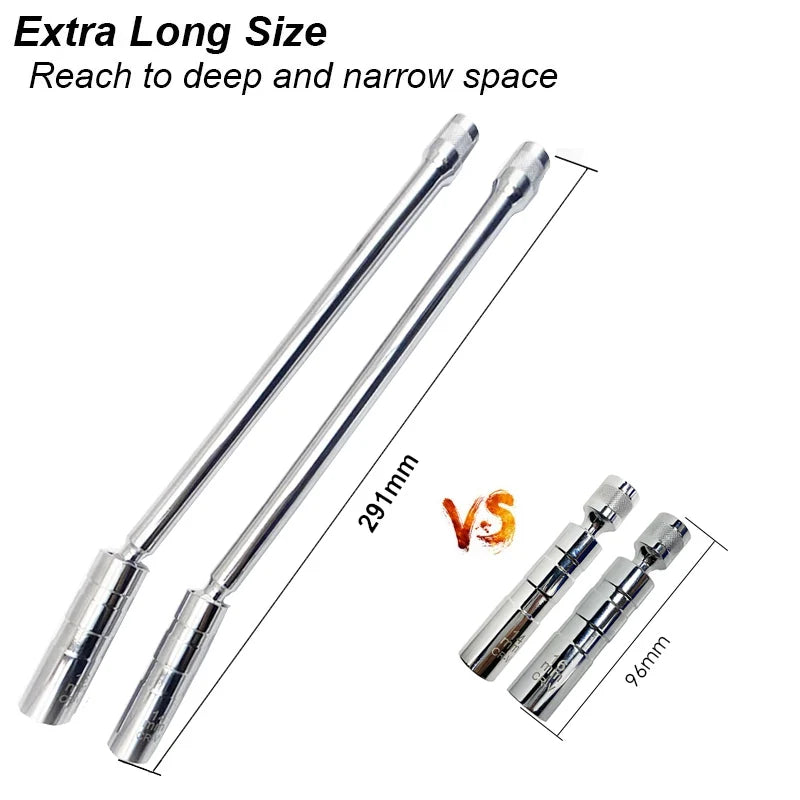 Spark Plug Socket Key Magnetic Tool Wrench Swivel Long Extension Install Replace Repair Kit Torque Remove Gap 14mm 16mm Auto Car