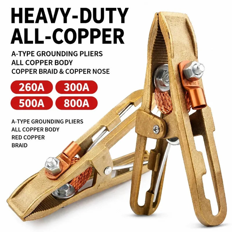 Copper Ground Clamp 300A 500A 800A A Type Welding Earth Clamp, High Current Welder Grounding Clip for ARC Welding Machine Welder