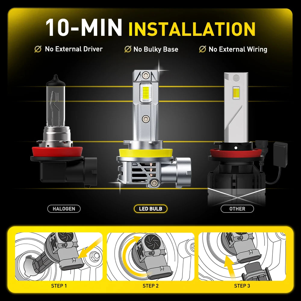 H11 H8 LED Headlight Bulbs – 30000 Lumens, 6500K Cool White, IP68 - image 6