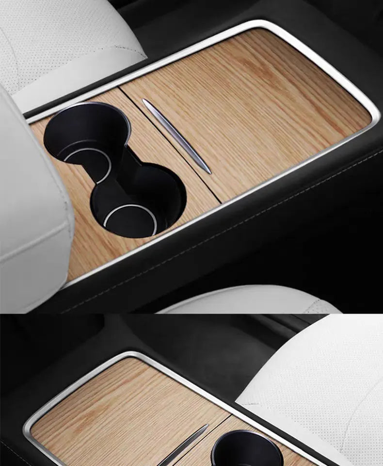 Wood Grain and Carbon Look Center Console Film for Tesla Model Y 2021-2023