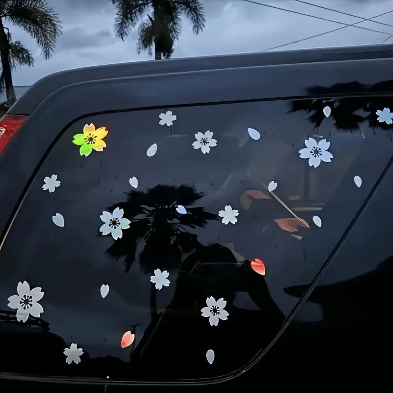 27-Piece Cherry Blossom Car Sticker Set for Windshield and Mirror