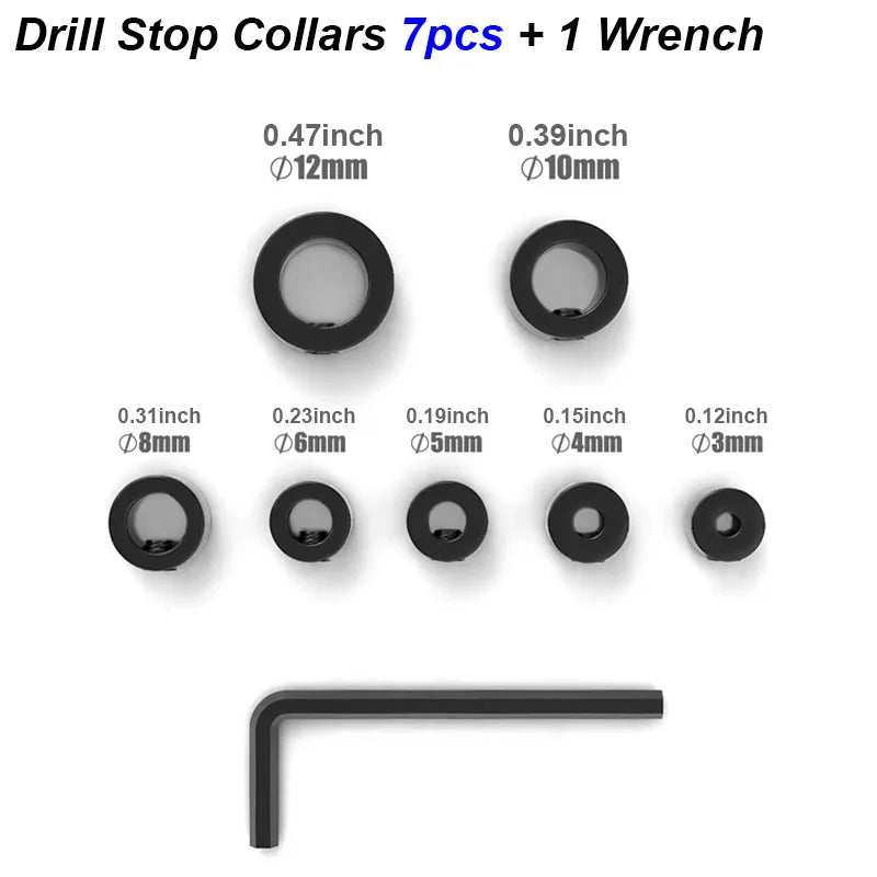 Adjustable Drill Bit Depth Stop Collar Set, Metric Steel Woodworking Guide