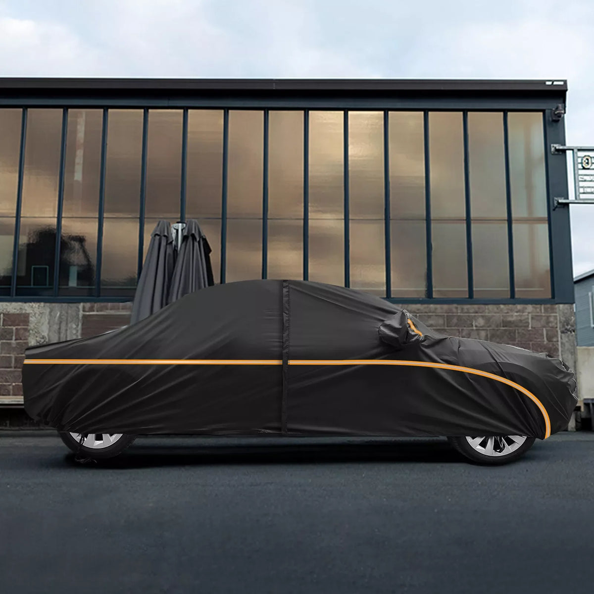 Black Sedan Car Cover with Wheel Straps, XL and XXL