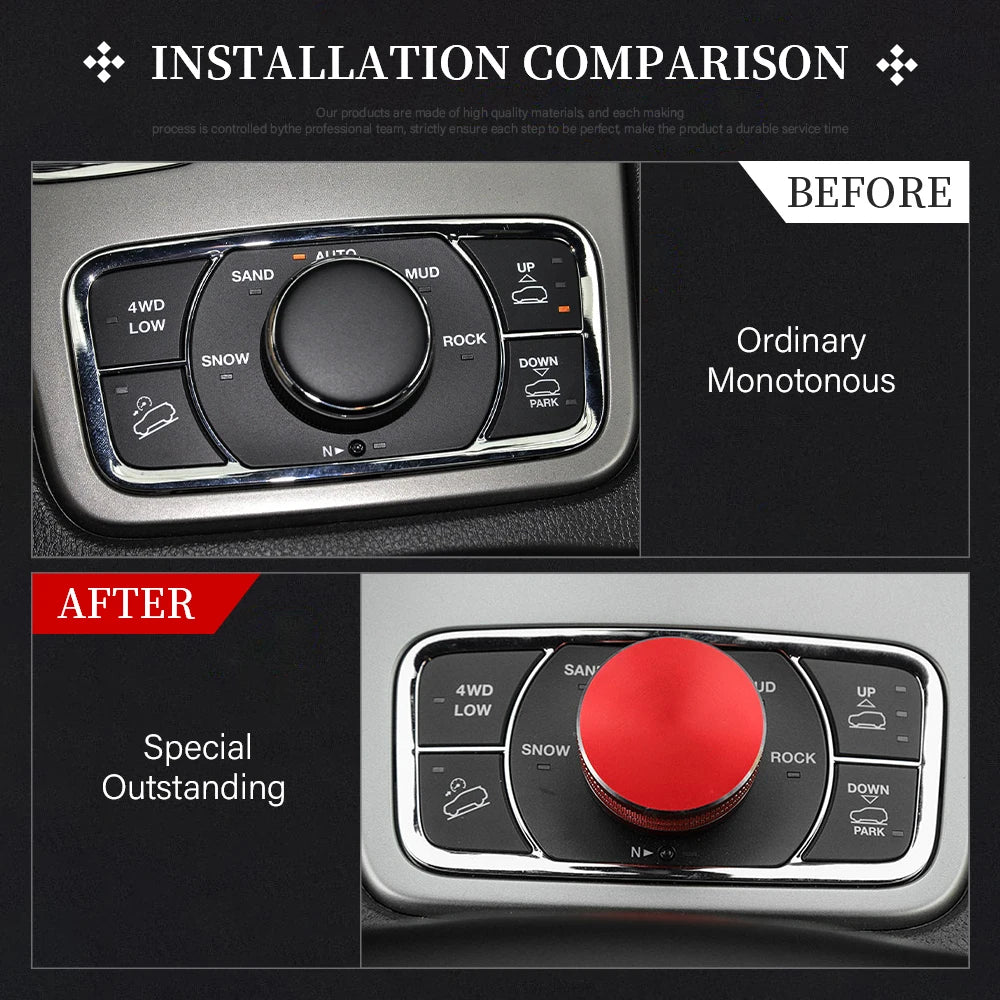 DIYSMART for Jeep Grand Cherokee Accessories 2014 - 2021 Central Multimedia 4WD Switch Knob Cover Aluminum Alloy Red 1 Pack