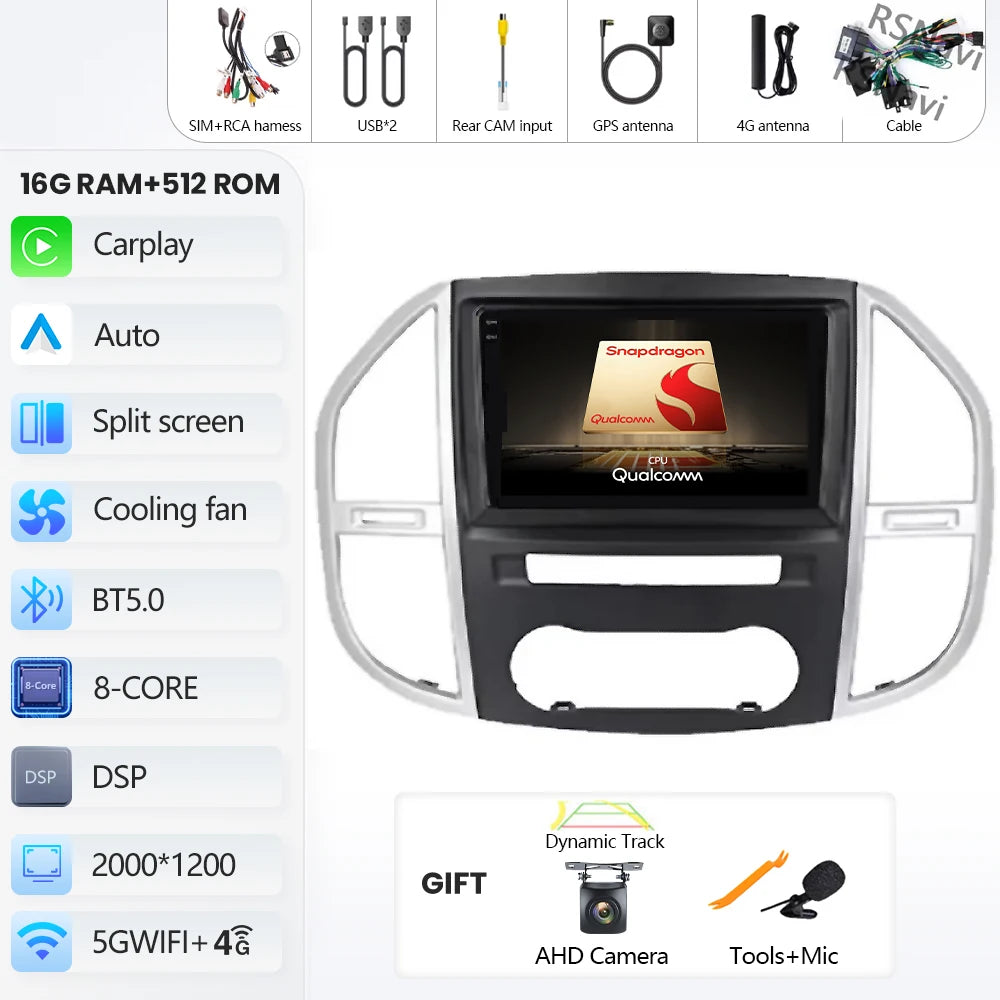 9" CarPlay Android Auto GPS Stereo for Mercedes Vito W447 - image 2