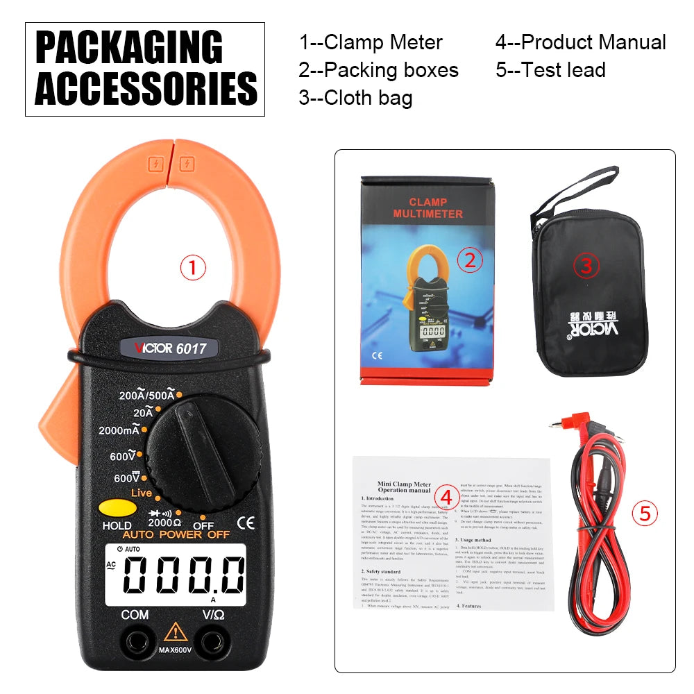 Mini Clamp Meter 2000Counts 600V AC DC Voltage Current Digital Multimeter 500A Amperimetric Amp Clamp Electric multimetro Tester