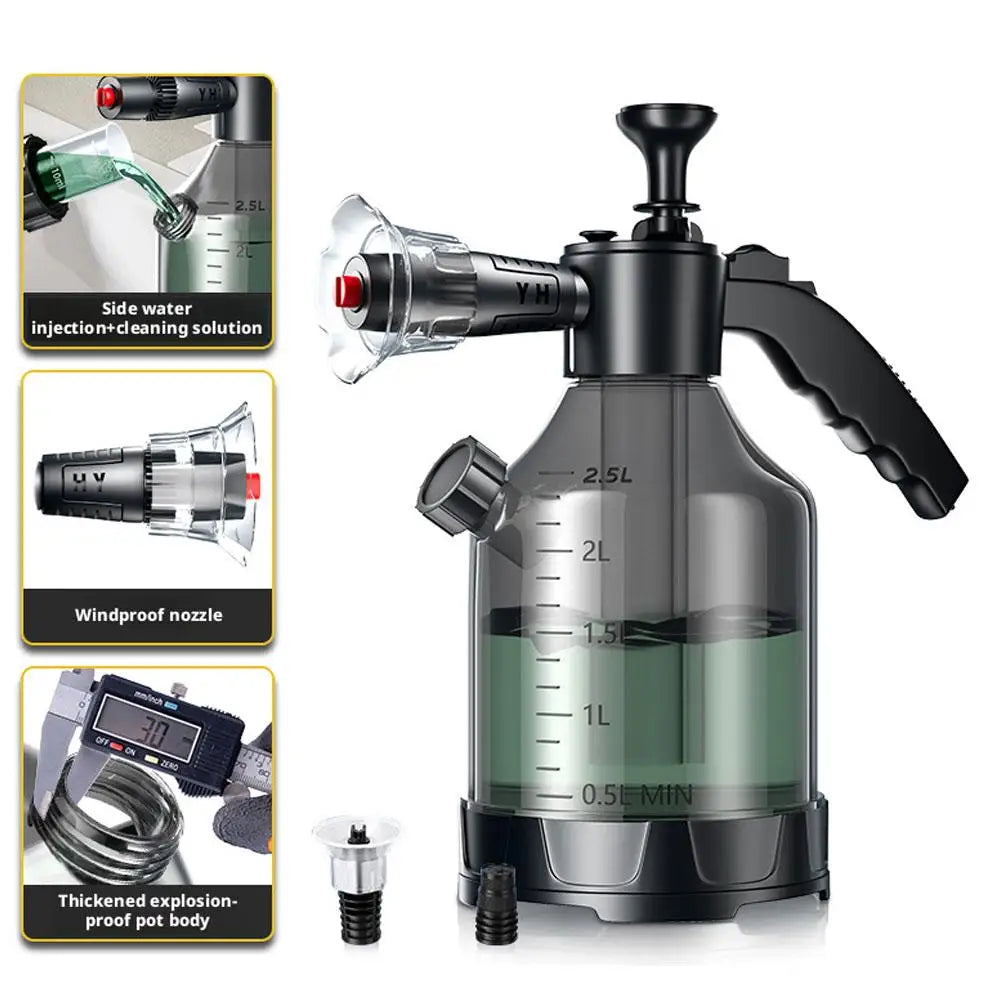 3L hand pump foam sprayer, pneumatic car wash bottle with 3 nozzles