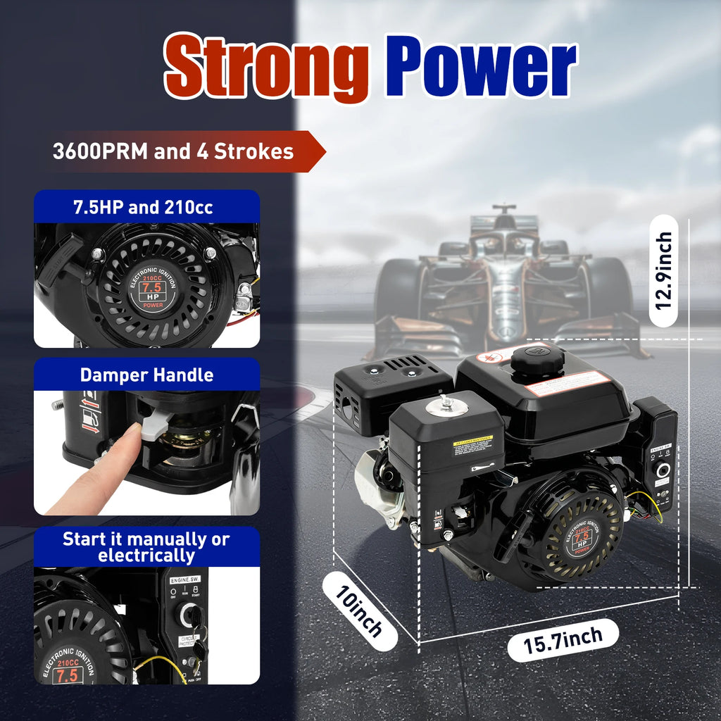 7.5HP 210cc 4-Stroke Gas Engine with Electric Start for Go Karts