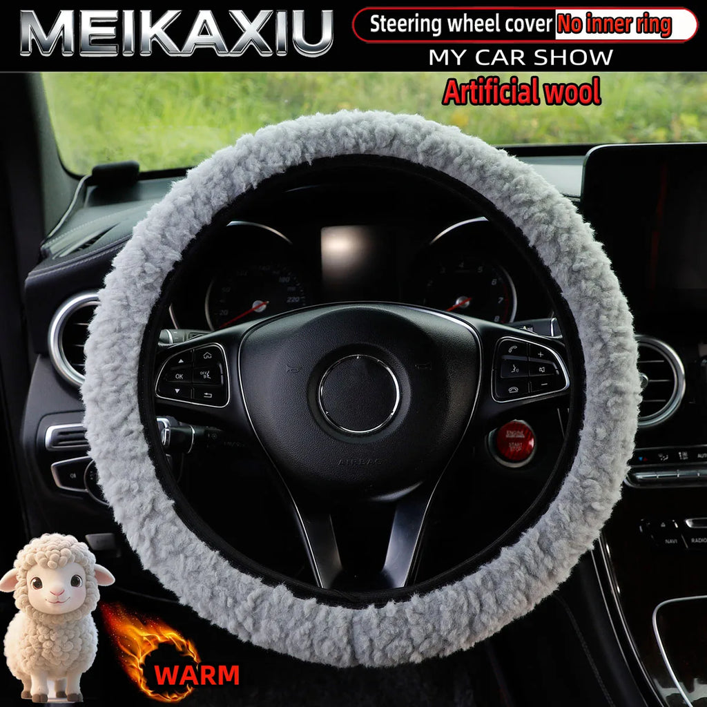 Plush Winter Steering Wheel Cover, 14.5-15 Inch, No Inner Ring