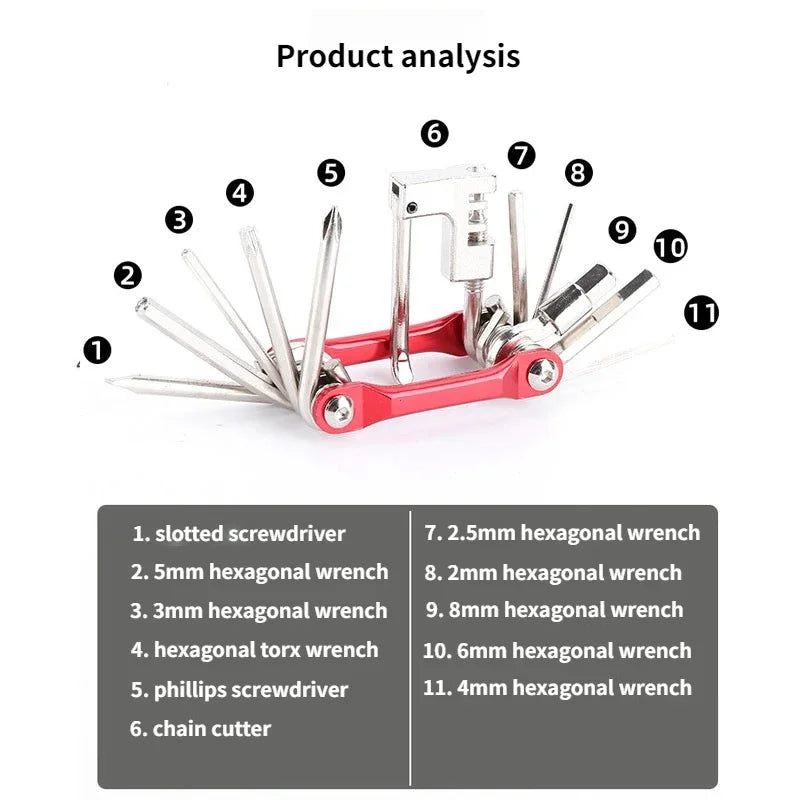 11-in-1 Bicycle Repair Tool Kit – Wrench, Hex & Screwdriver