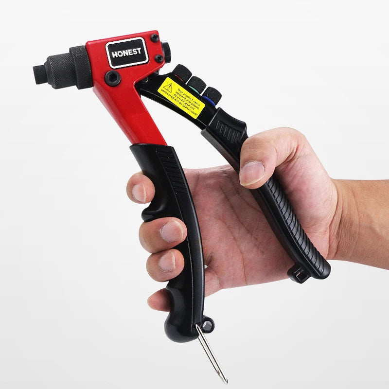 Heavy-Duty Rivet Gun Hand Riveter Blind Rivets Gun, Effort-Saving Design Includes 4 Interchangeable Nozzles (2.4-3.2-4.0-4.8mm)