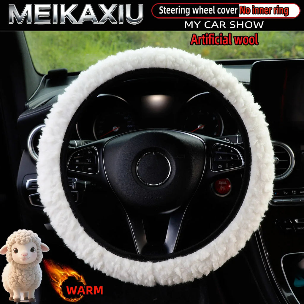 Plush Winter Steering Wheel Cover, 14.5-15 Inch, No Inner Ring